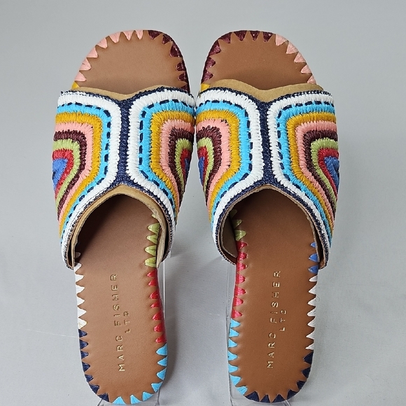 NWT Marc Fisher LTD Nottie Multicolor Woven Flat Slide Sandals 9M